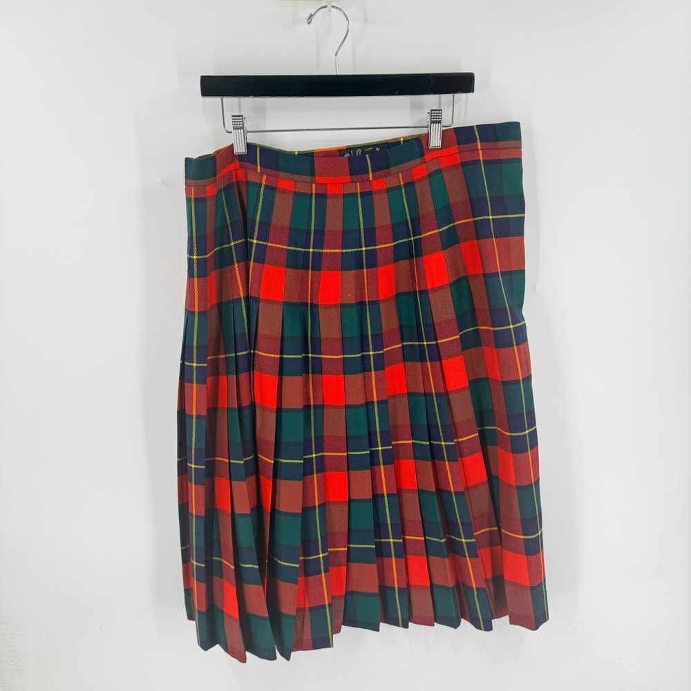 Strathmore Kilt Skirt Red 18 Plaid Wool Pleated Midi Scottish Tartan Vintage